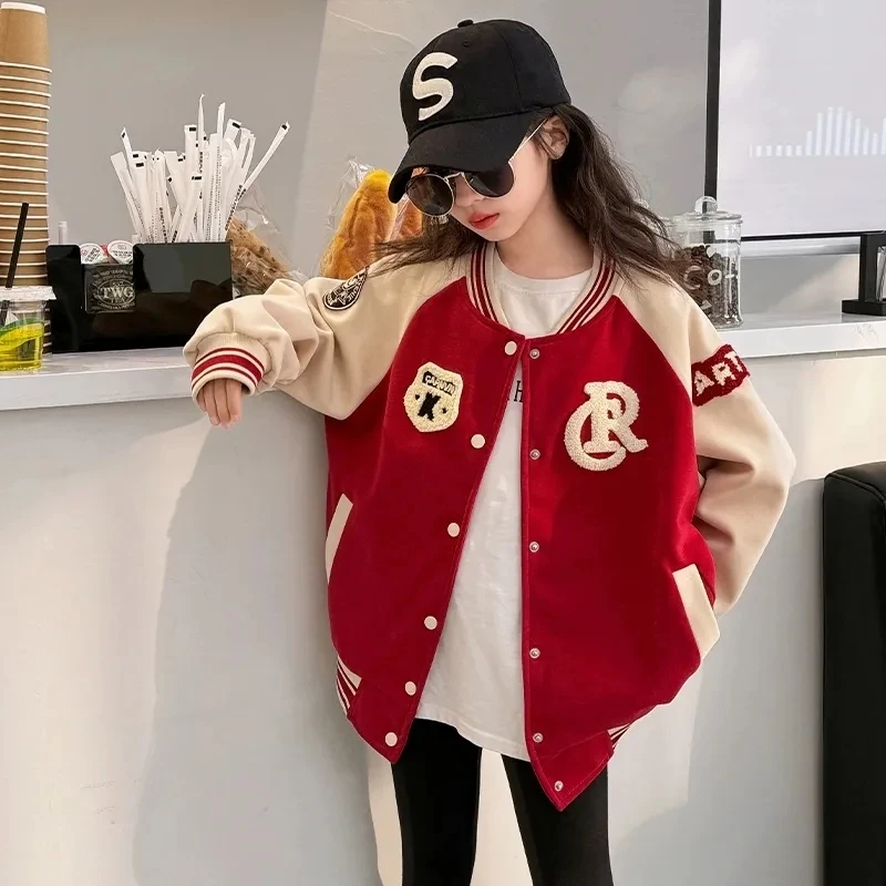女童外套春秋新款儿童洋气运动休闲上衣女孩中大童秋装棒球服外套