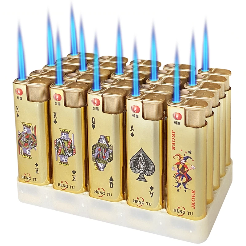 【扑克牌】精品3D金属蓝焰防风打火机可循环充气火机家用商店批发