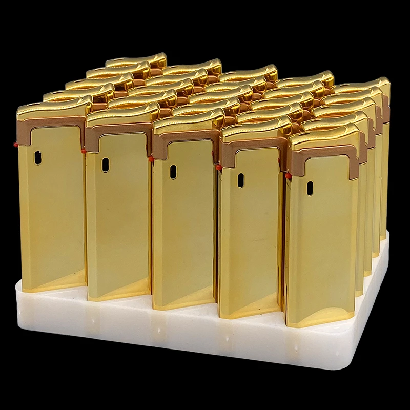 【充气耐用】精品金属外壳土豪金防尘带盖蓝火直冲按压点火防风机