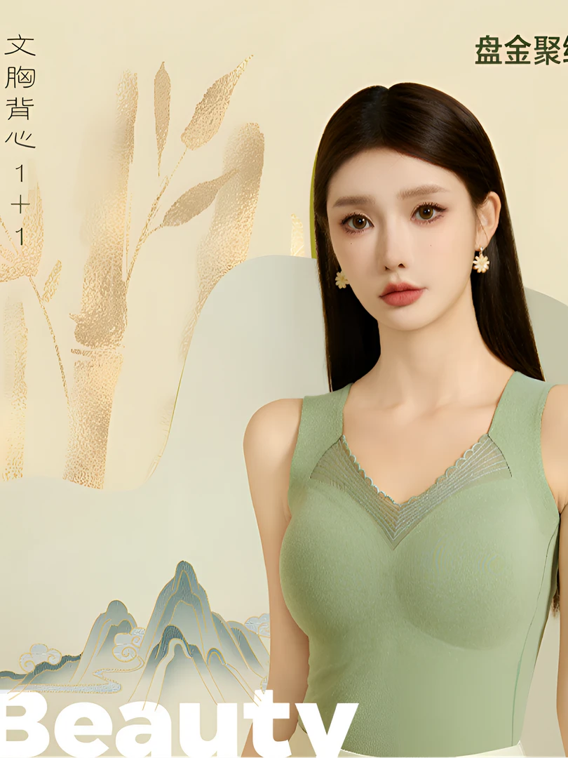 黑金石墨烯无痕文胸美背内穿一体式免穿塑身秋冬季修身暖背抗菌