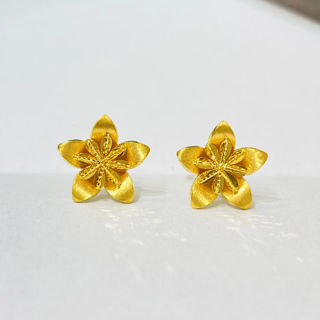 黄金足金999花型紫茉莉小清新百搭款耳钉女款气质时尚简约经典