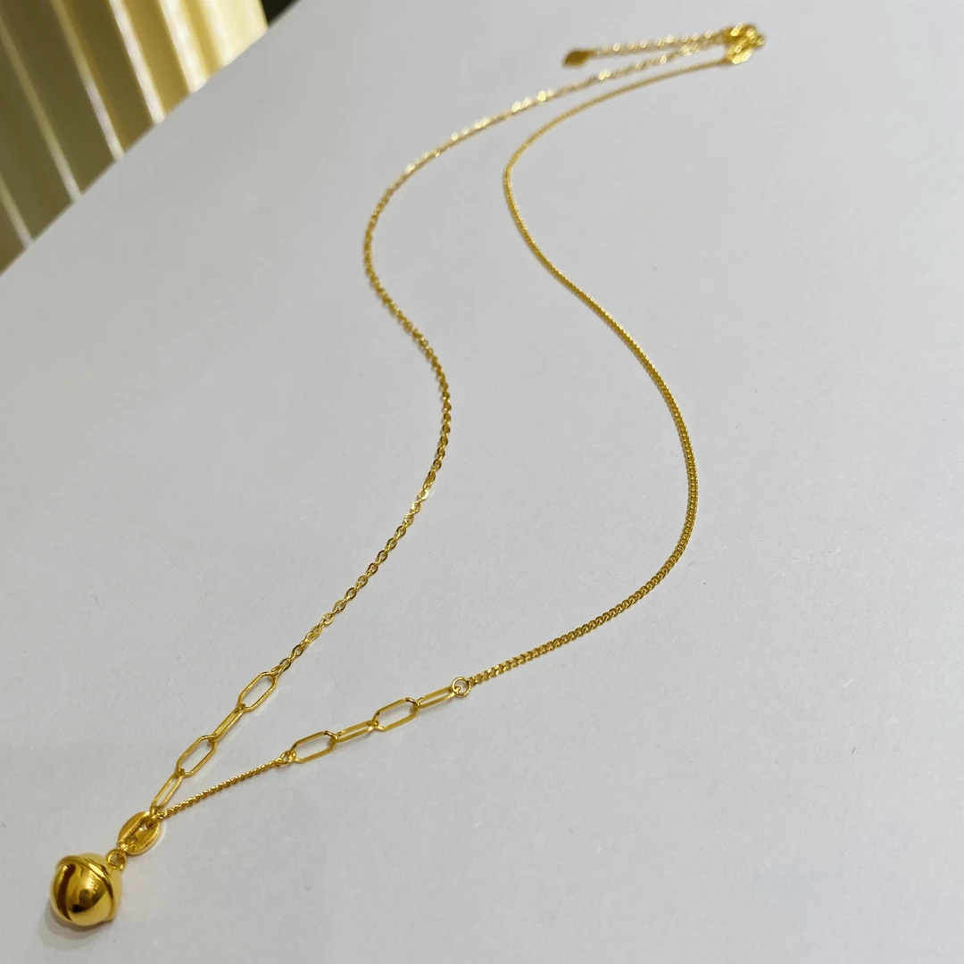 黄金足金999铃铛项链