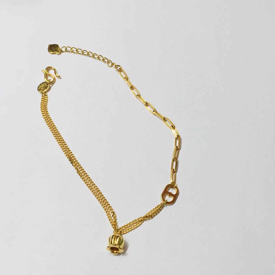 黄金足金999铃兰花猪鼻子手链