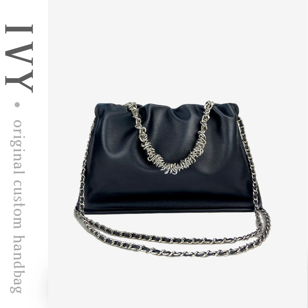 IVY定制·纳帕流浪包牛皮云朵包小香风斜跨手提链条单肩女包腋下