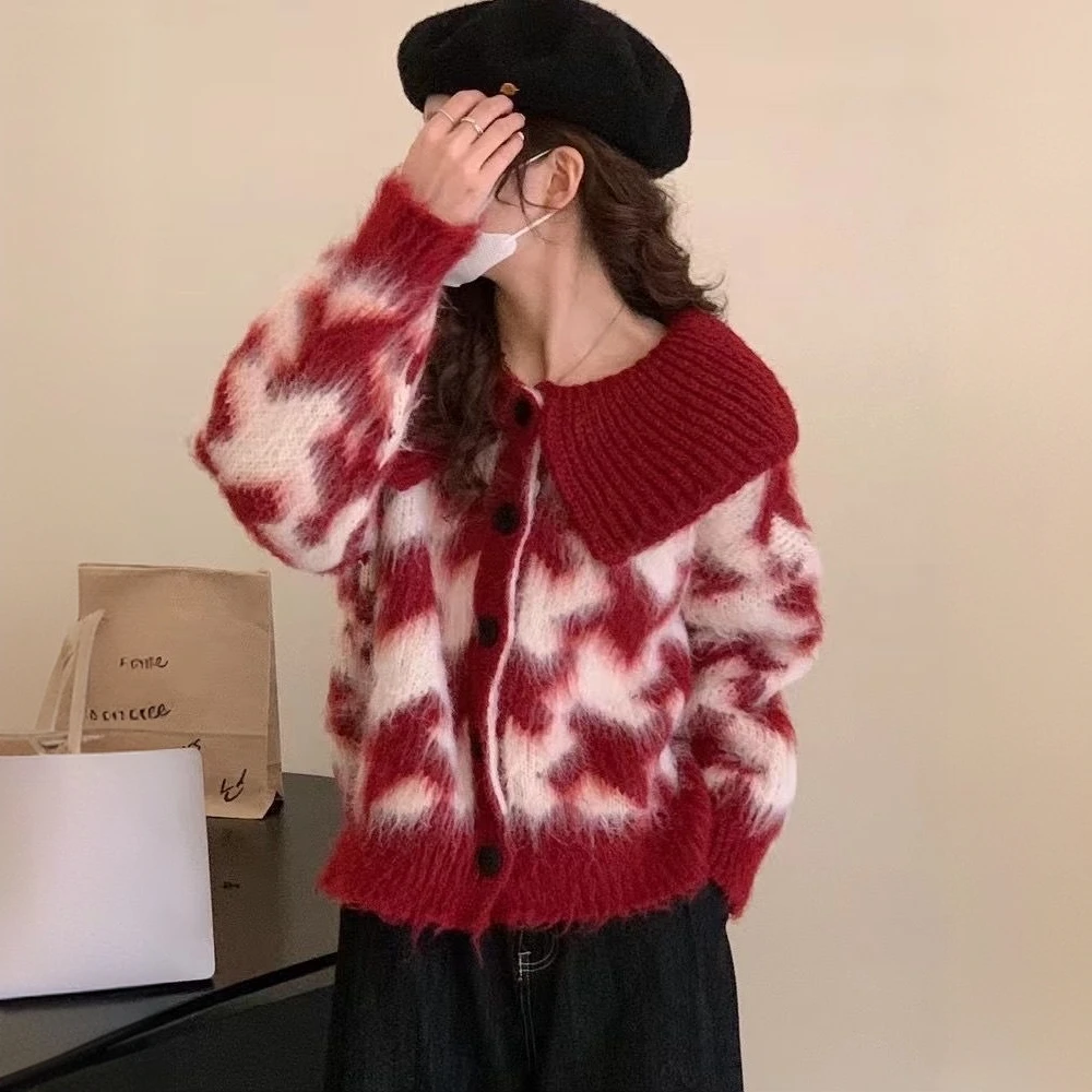 小香风外穿针织毛衣外套女秋冬季短款宽松针织开衫单排扣慵懒风