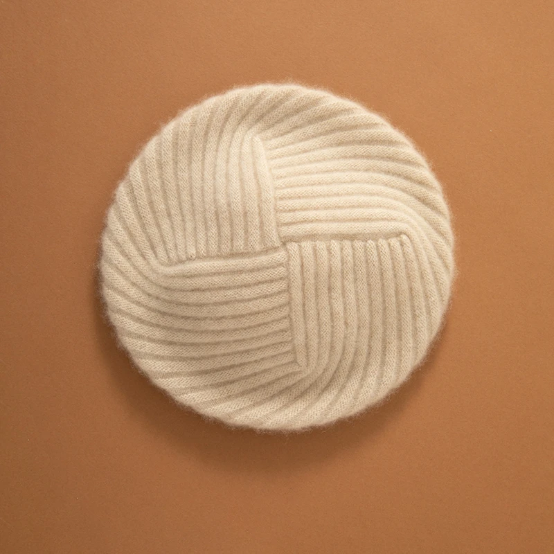 24新款女式贝雷帽百分百山羊绒针织条纹纯色时尚百搭女士冬天防寒