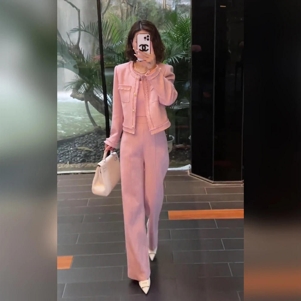 2024秋冬新款女装时尚气质港风复古套装裤子显瘦小香风洋气女士潮