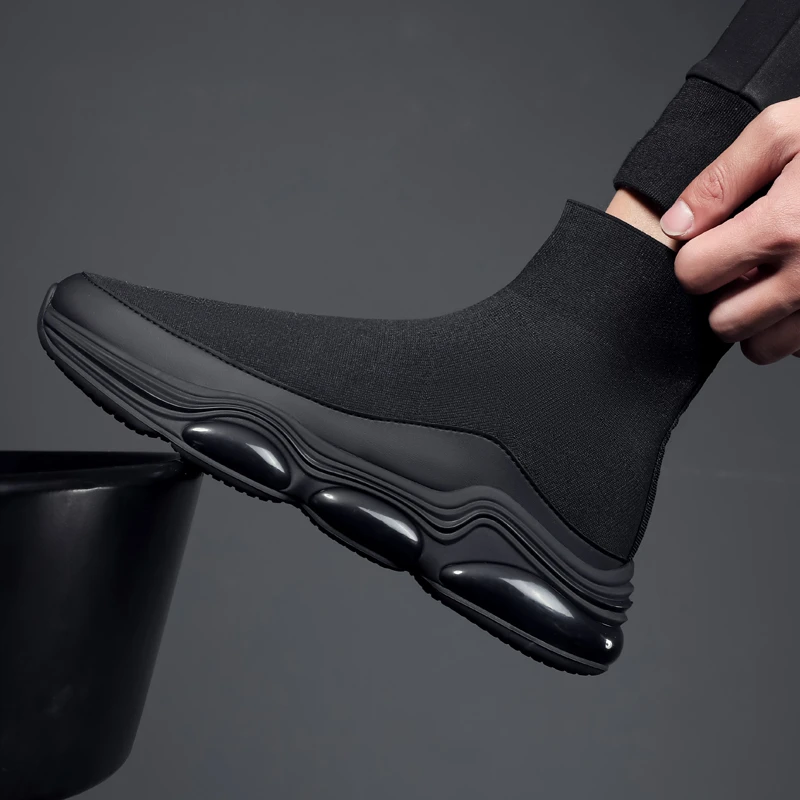 酷佐顿透气高帮袜子鞋男2023新款运动休闲鞋厚底轻便袜鞋飞织男鞋