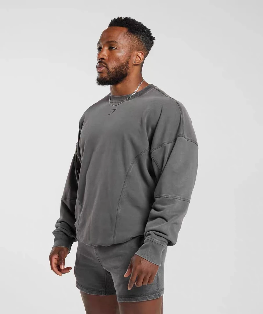 重磅GYMSHARK HERITAGE水洗卫衣男女ins运动休闲落肩宽松棉质长袖