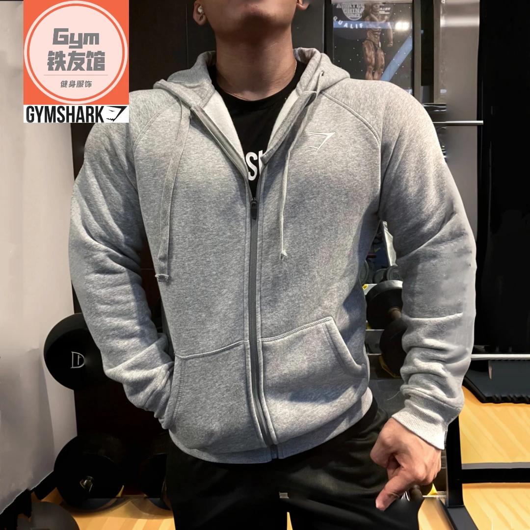 GYMSHARK CREST加绒拉链外套男运动休闲刺绣保暖厚实宽松连帽卫衣