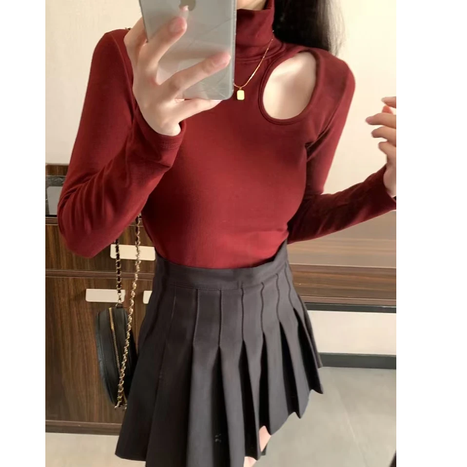 【加绒加厚】高领设计长袖修身显瘦打底衫女上衣2024冬季新款611