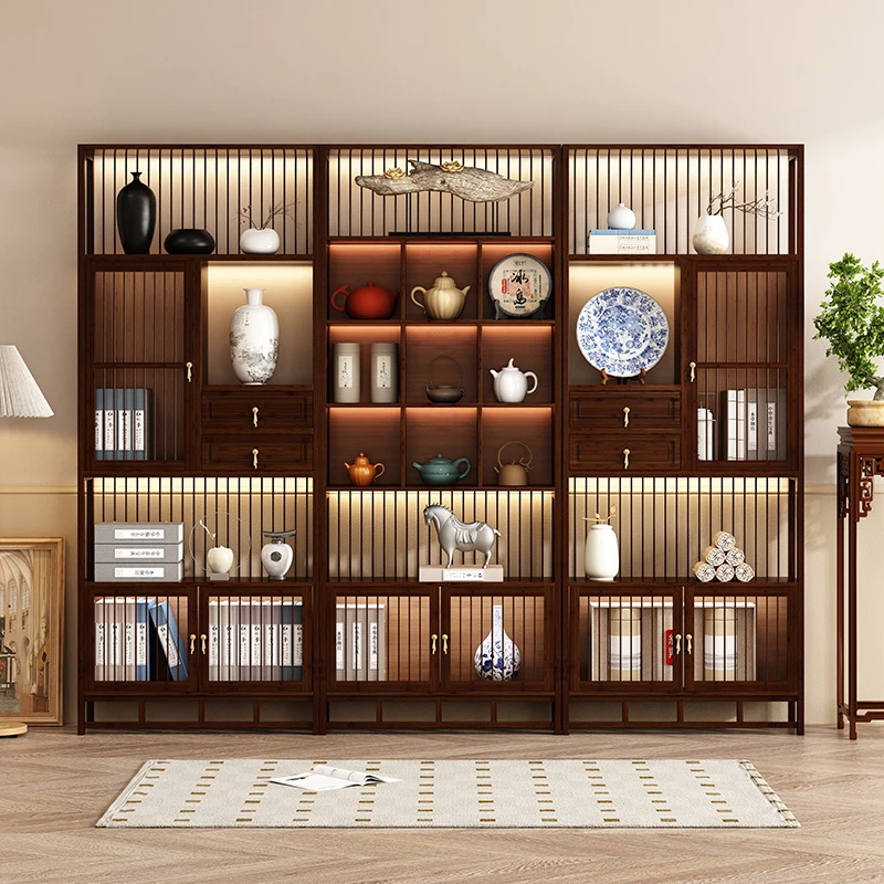 【重竹】新中式九宫格博古架茶叶柜隔层带门抽多宝格加厚楠竹品质架