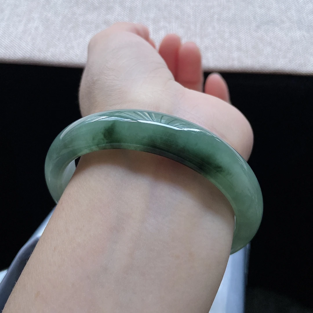 58圈飘绿飘花翡翠手镯缅甸天然a货老坑百搭少女妈妈玉镯女41186