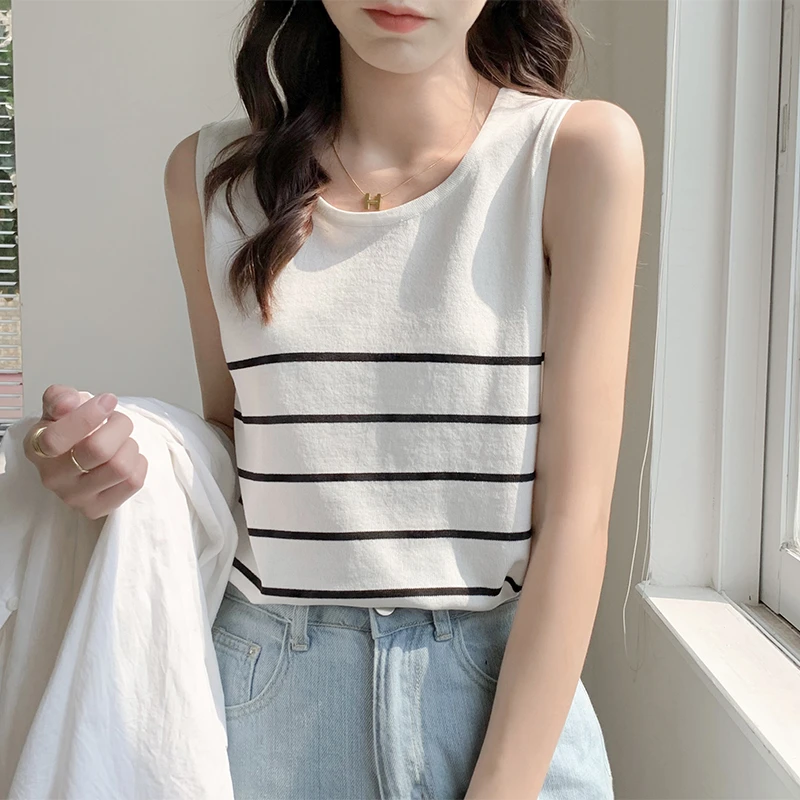 别致白色打底冰丝针织吊带背心女夏季新款内搭外穿港风无袖上衣女