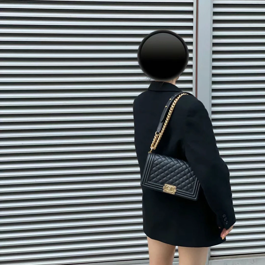 95新 Chanel/香奈儿 艾瑟尔奢品/黑金leboy复古小众单肩包/8270