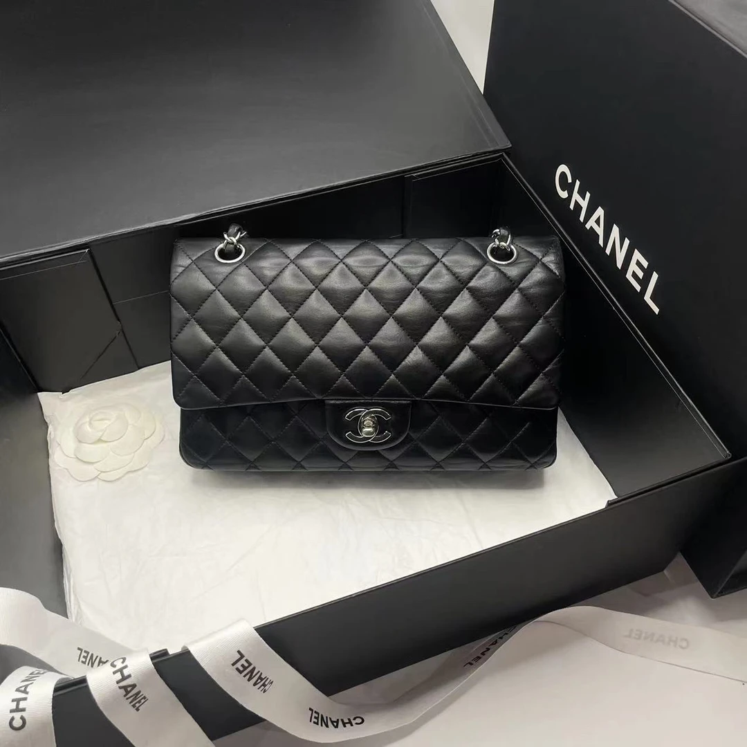 95新 Chanel/香奈儿 艾瑟尔奢品/黑银中号cf单肩包/6170