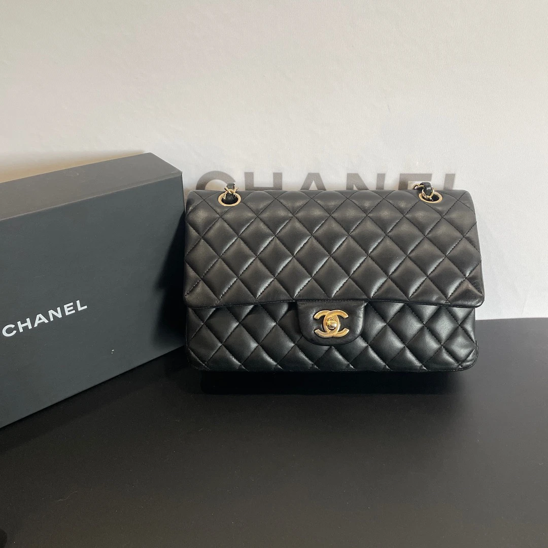95新 Chanel/香奈儿 艾瑟尔奢品/黑金cf单肩包/95新0178