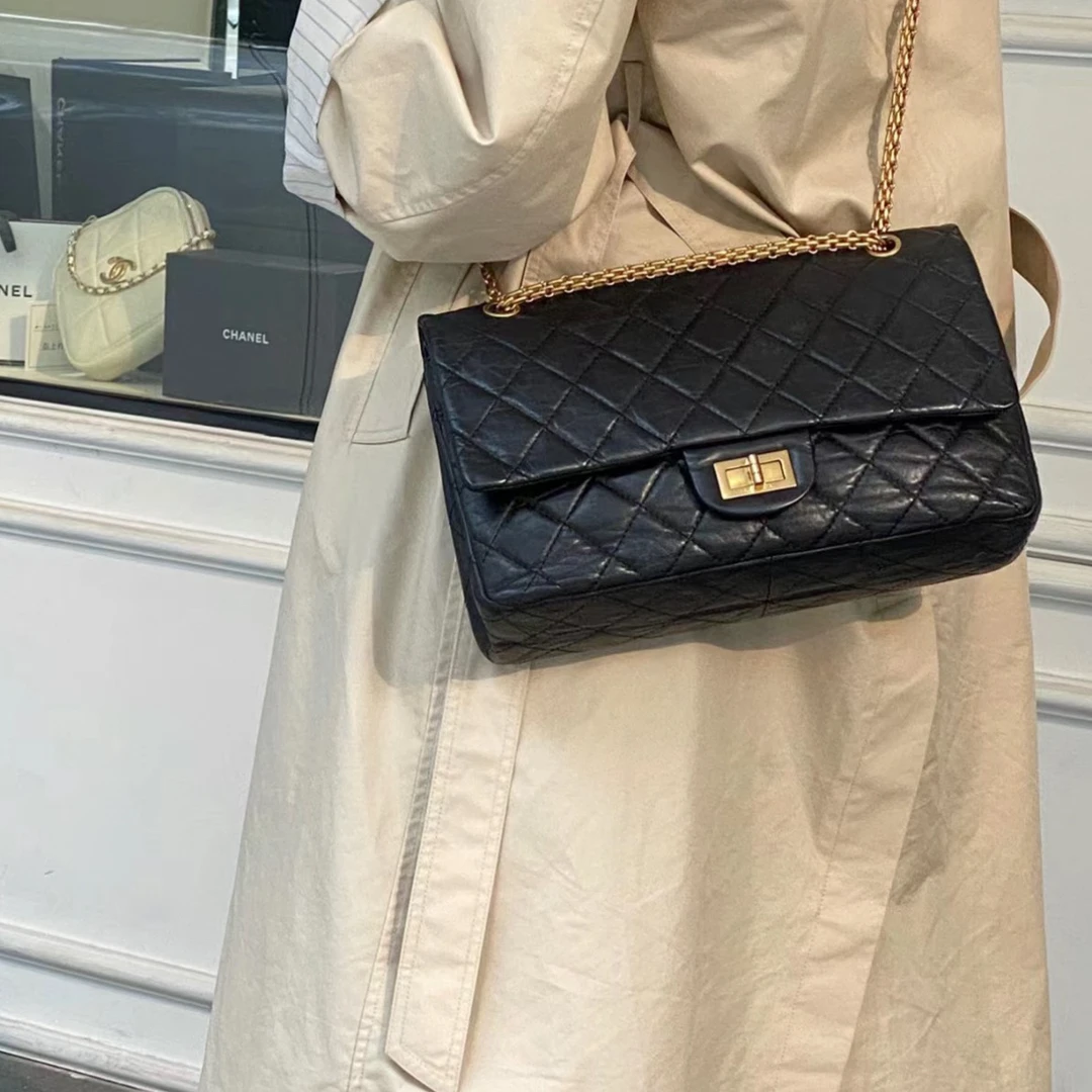 95新 Chanel/香奈儿 艾瑟尔奢品/黑金中2.55单肩包/7188