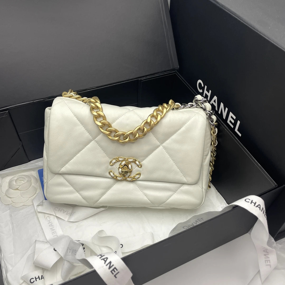 95新 Chanel/香奈儿 艾瑟尔奢品/白色19bag单肩包/0414