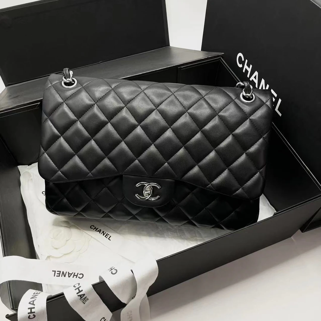 95新 Chanel/香奈儿 艾瑟尔奢品/黑银jumbo单肩包/7669