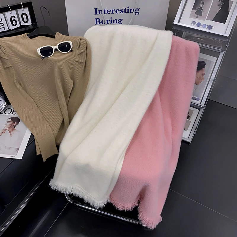 【nnassa】仿水貂毛线半身裙休闲长袖高腰中长裙爆款HBZE913446