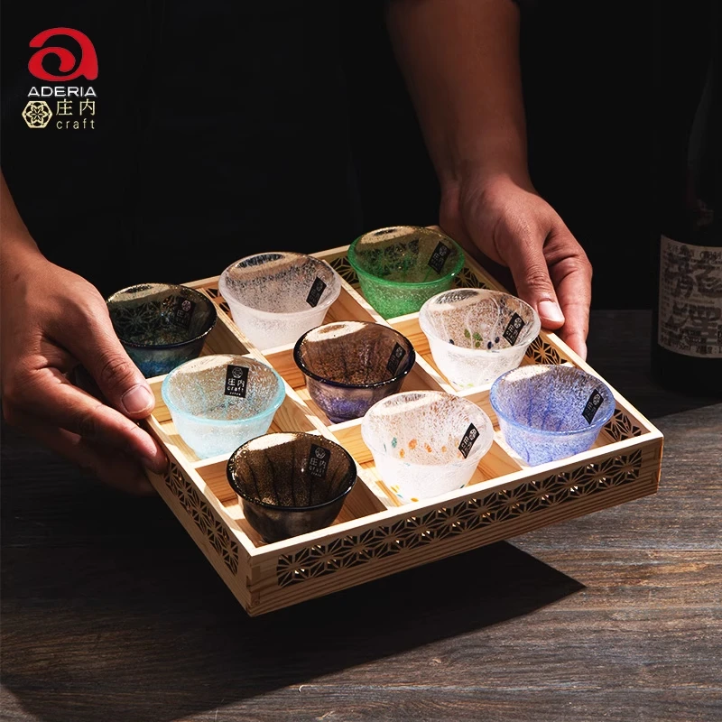 日本进口aderia正品庄内系列彩色玻璃杯日式手工金箔清酒杯品茗杯