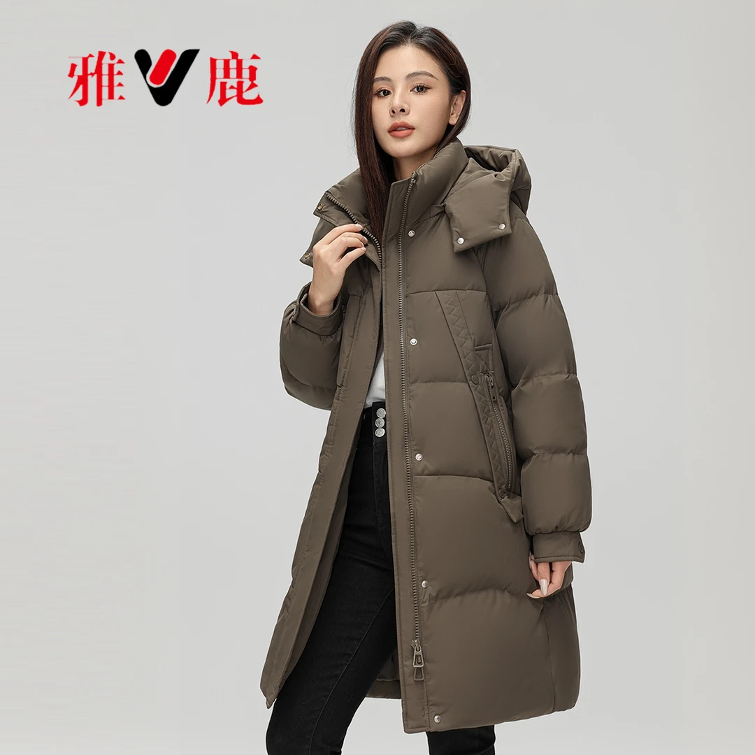 V/雅鹿中国好羽绒服90绒子含量中长款羽绒服女新款宽松外套休闲