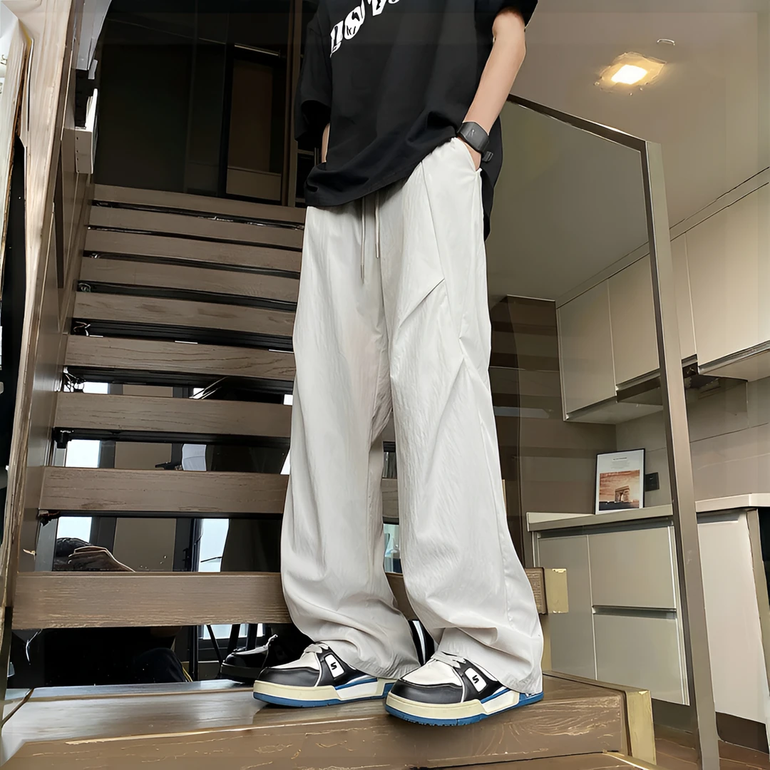 JOS夏季男士薄款冰丝裤透气凉感裤打褶设计宽松潮流垂感休闲裤