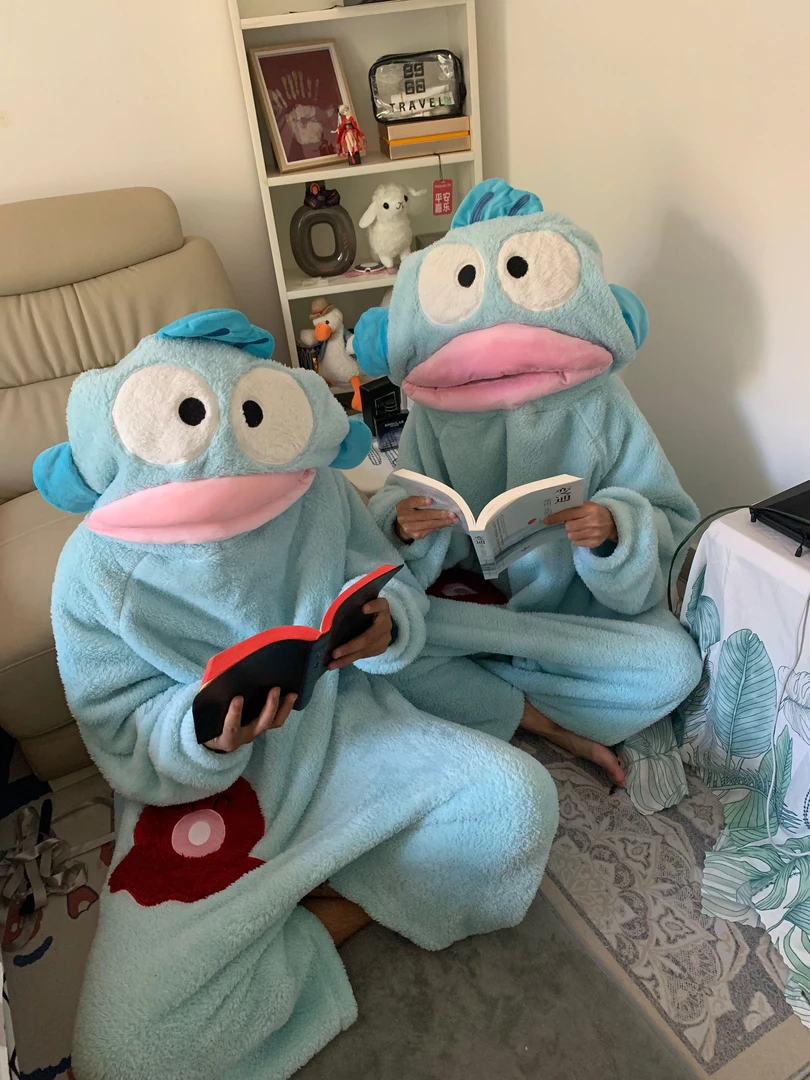 爆款小丑鱼连体睡衣珊瑚绒加厚冬季情侣卡通大嘴鱼睡袍沙雕搞怪男