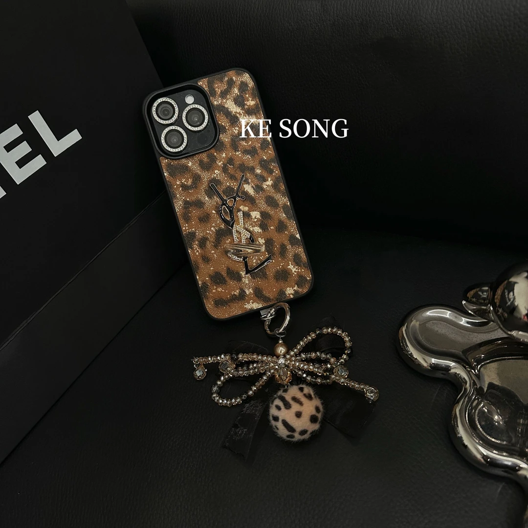 高定轻奢豹纹YS适用苹果16/15/14/13/12全包手机壳潮牌