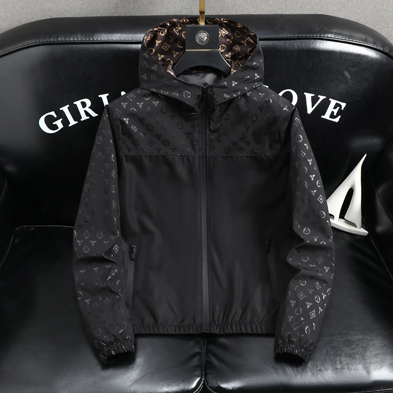 欧洲站轻奢男装春秋季休闲外套男潮流百搭男士夹克衫连帽宽松上衣