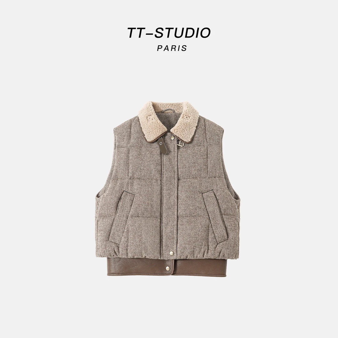 MCOMINILIVES「威尔士」L&P90%白鹅绒复古毛领羽绒马甲女TT-5997022