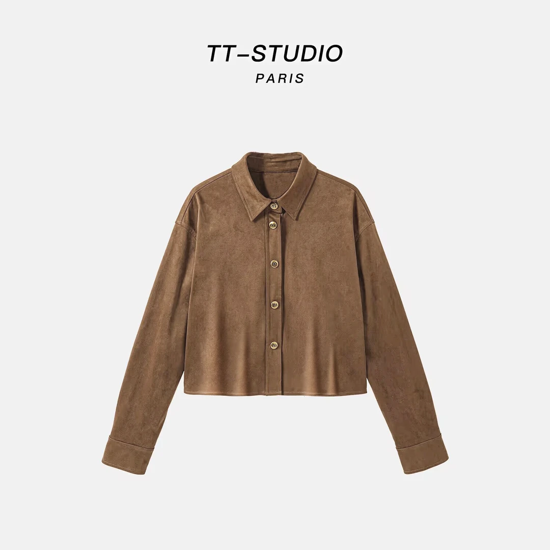 MCOMINILIVES「巧克力」绒面纯色气质极简美拉德衬衣TT-24Q6361