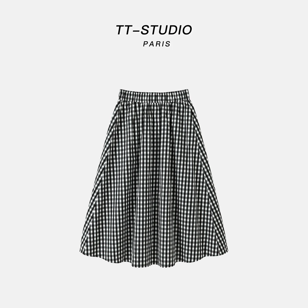 MCOMINILIVES「港风裙」休闲高腰裙子经典黑白格子半身裙TT-CP9278