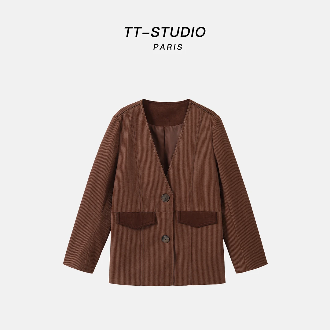 MCOMINILIVES①「生巧千层」复古极简风竖条纹气质西装外套TT-W932