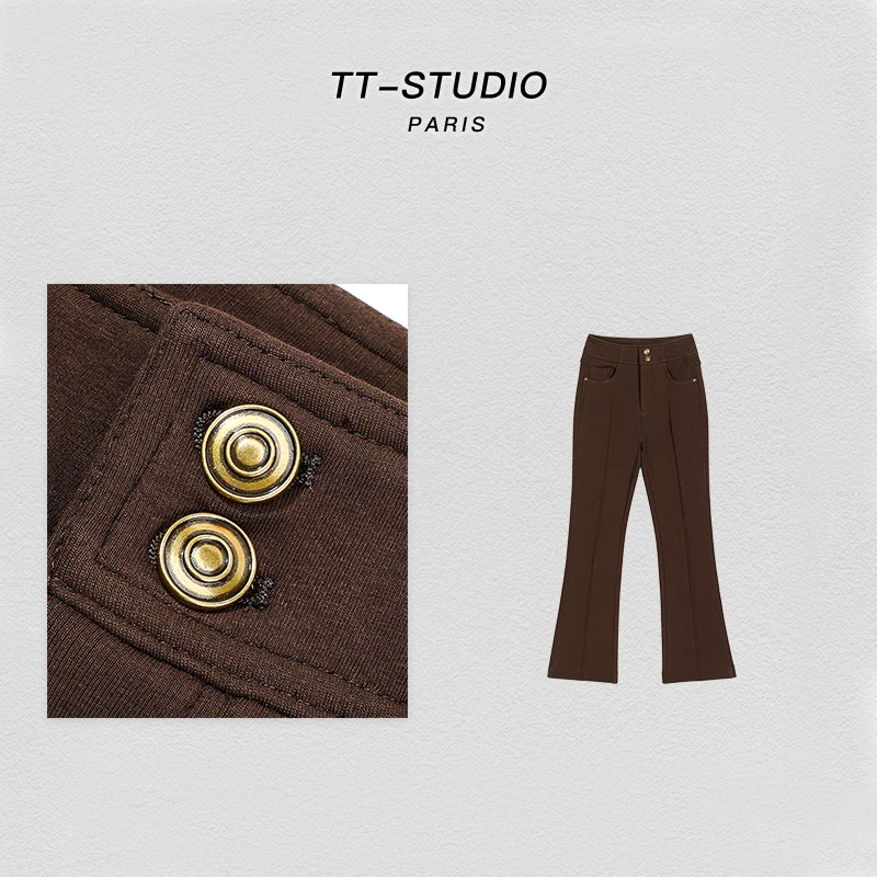 MCOMINILIVES【维密裤】 加绒加厚秋冬设计师款时尚轻奢喇叭裤8851