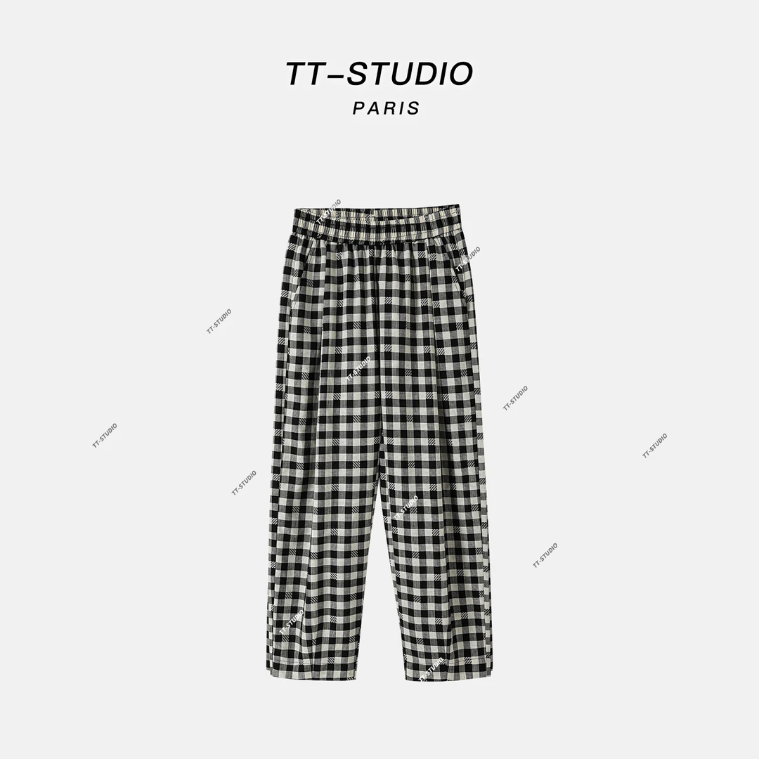 MCOMINILIVES①「八分格子」天丝醋酸经典黑白格子裤子八分裤TT-KE12