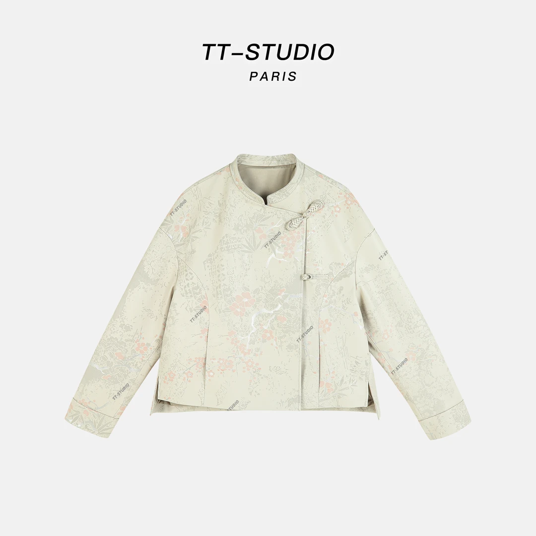 「花海」意大利进口绵羊皮国风新中式气质皮外套TT-MYME9031