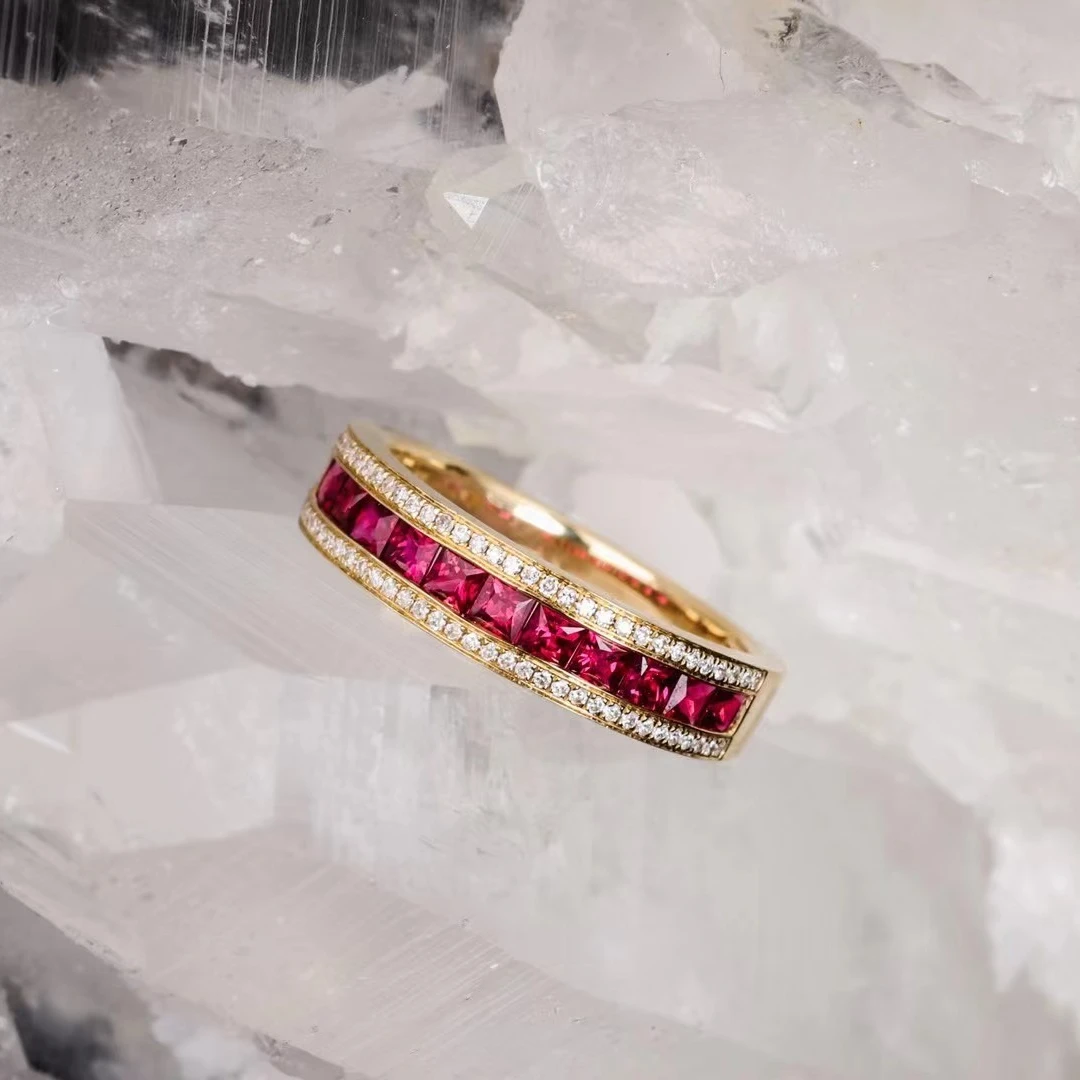 caffliner/卡弗麟ins风格轻奢气质鸽血红宝石排戒时尚镶嵌精致