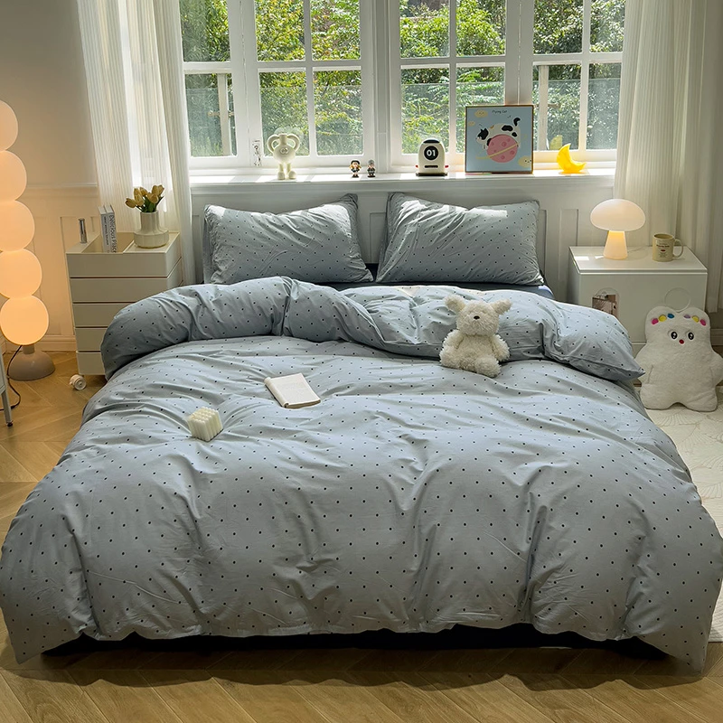 新款水洗棉四件套简约加厚印花单人磨毛学生宿舍小清新奶绒