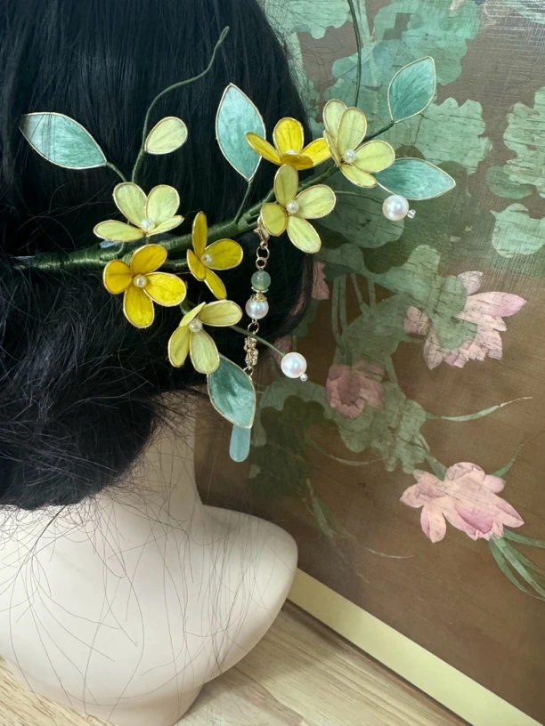 江南浔汉服发饰古风饰品 绒花掐丝桂花主体默认木簪改主体找客服