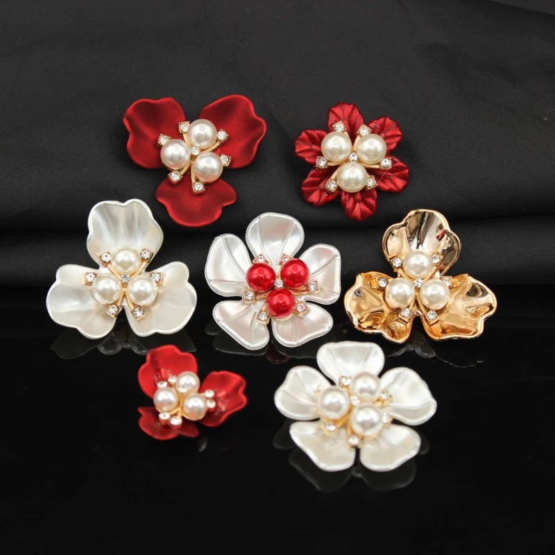 【买一送一】仿贝壳珍珠发饰三颗珍珠花心配件树脂花盘diy