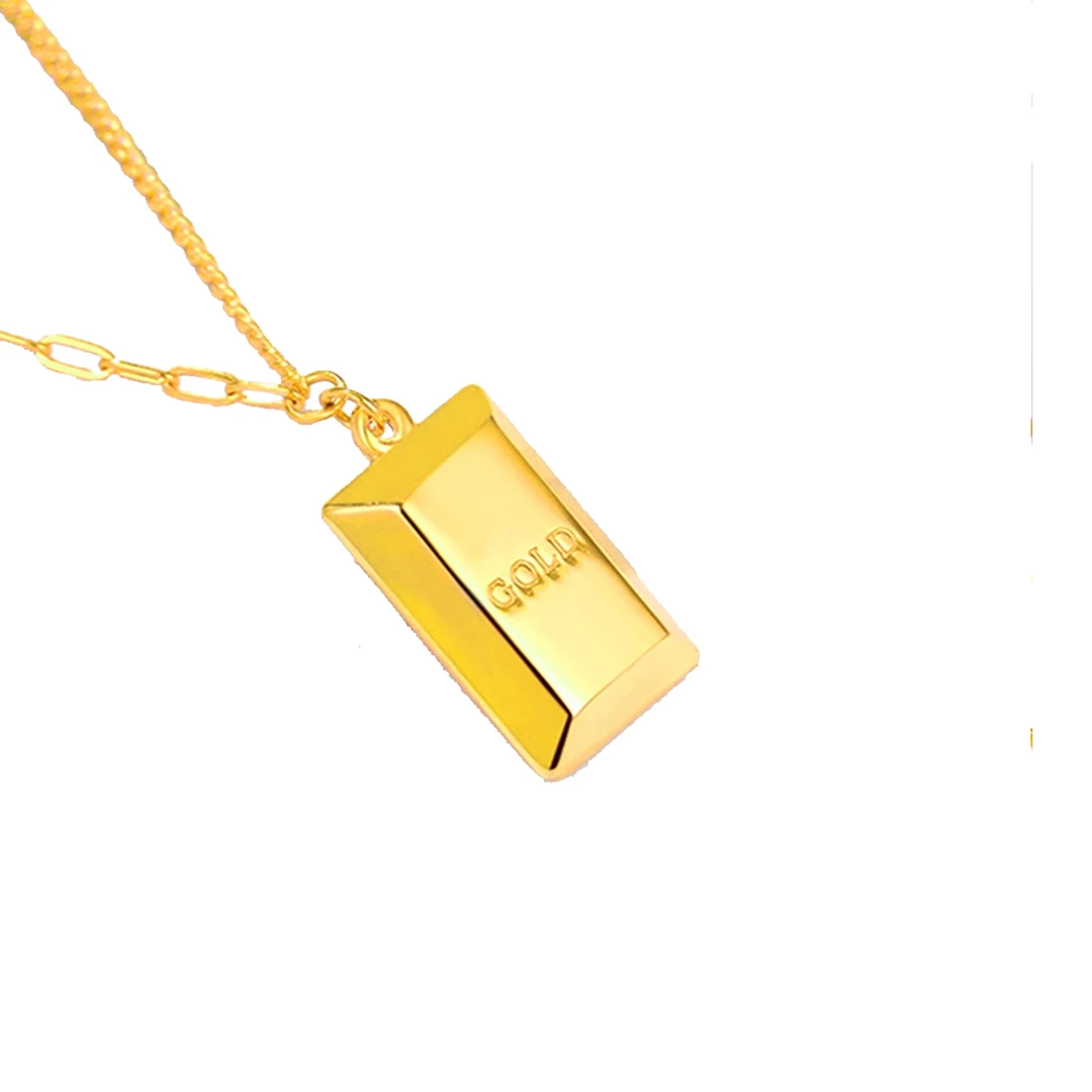 精品欧金色工999足金实力小金砖项链时尚百搭简约经典轻奢精美