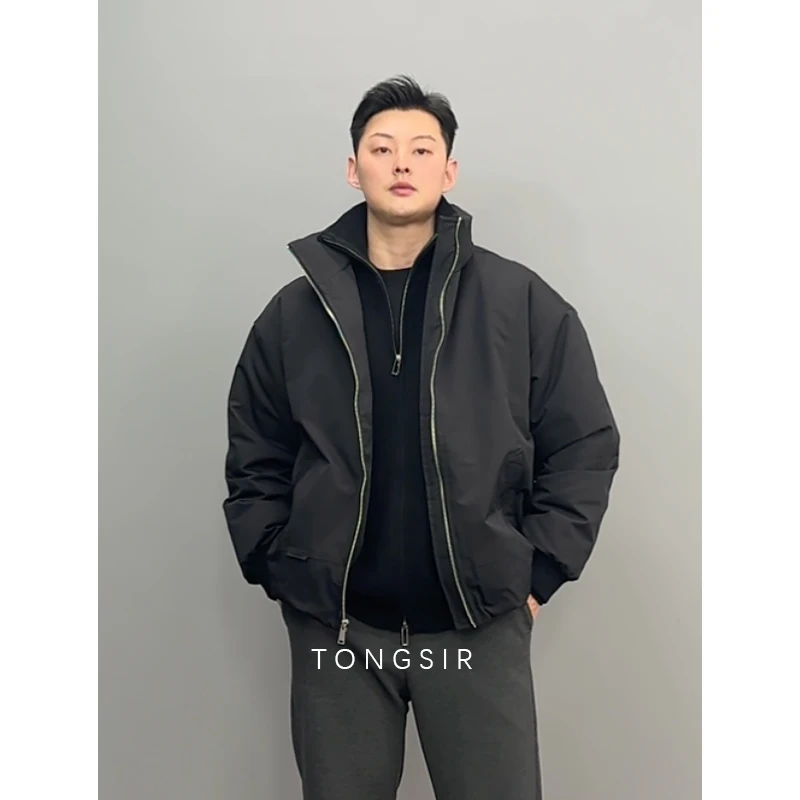 TONGSIR 【新国标90白鸭绒】冬季加厚黑色羽绒服男休闲立领外套夹克