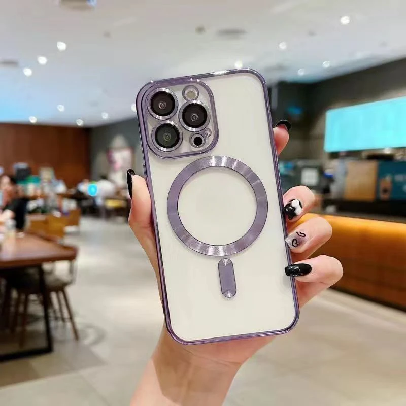 适用苹果15透明电镀磁吸手机壳13全包iphonexr自带镜头膜14保护套
