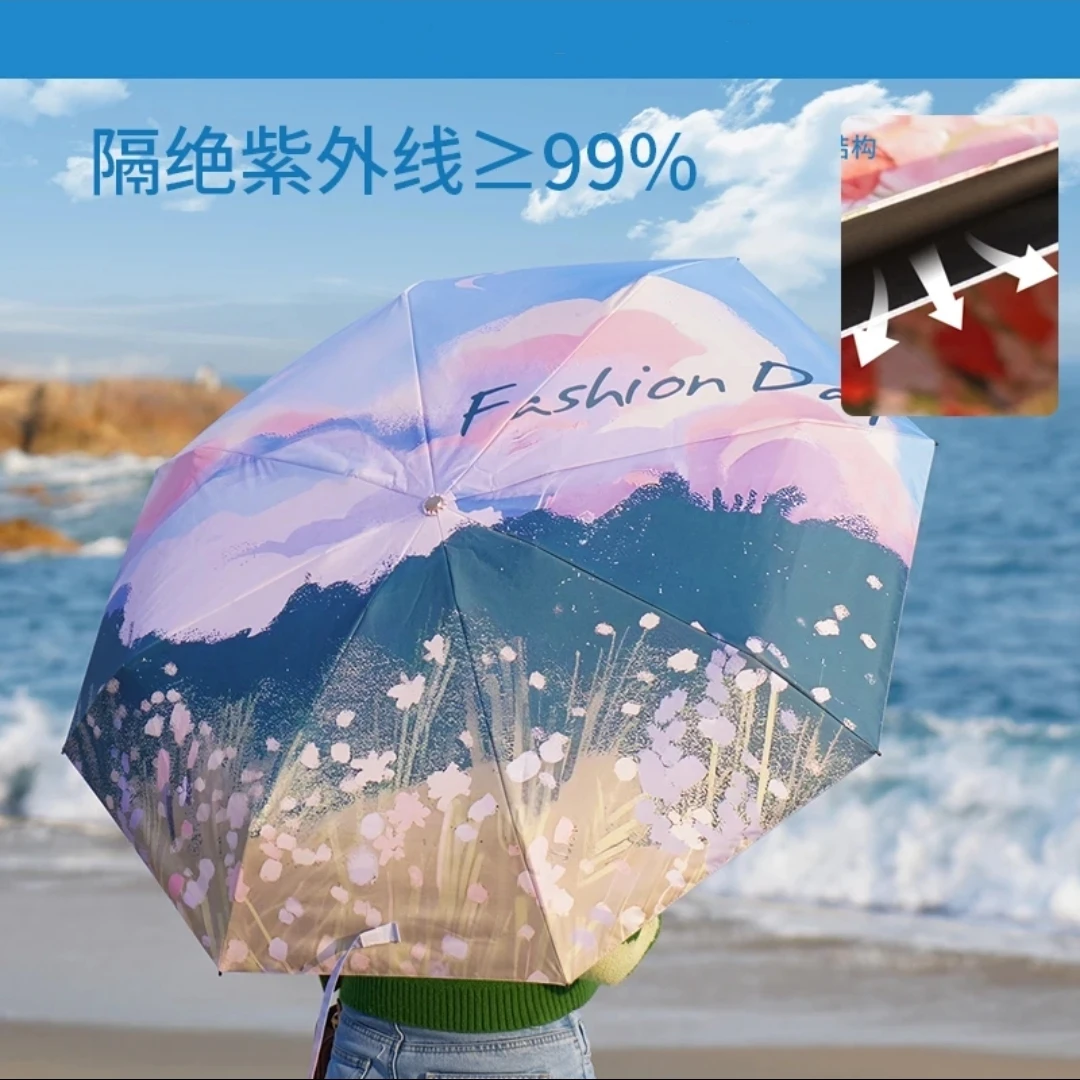 太阳伞女雨伞小巧便携晴雨两用伞双层防晒防紫外线折叠遮阳伞抗风
