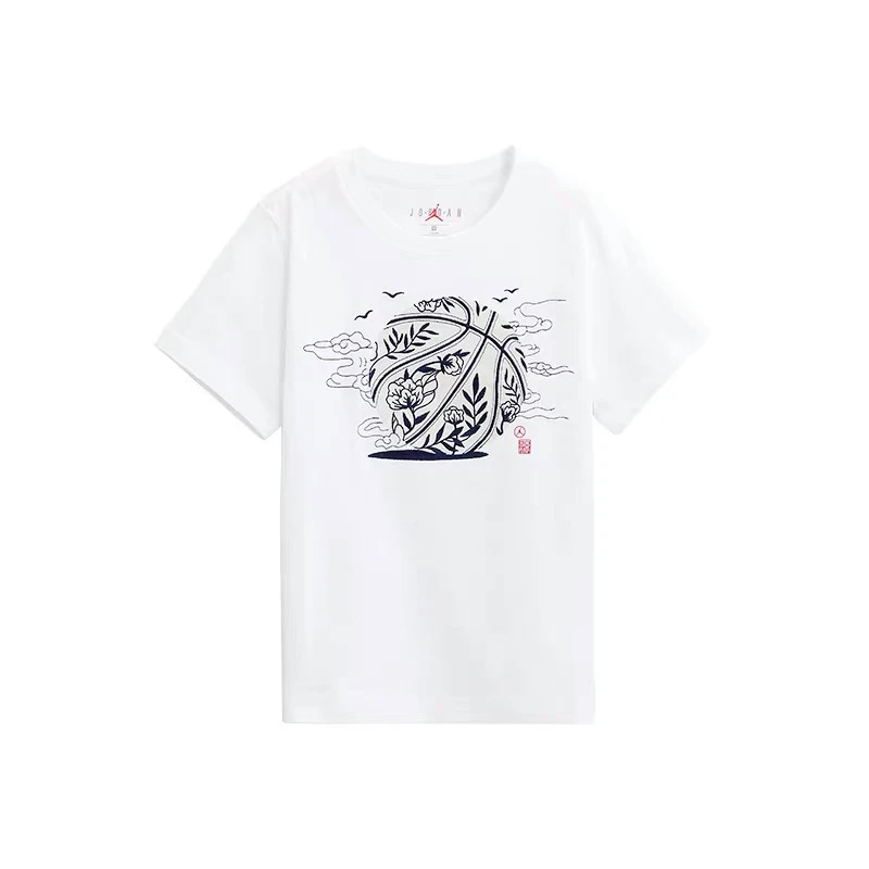 AIR JORDAN乔丹AJ童装男夏新品中国风刺绣纯棉短袖T恤JD2212105