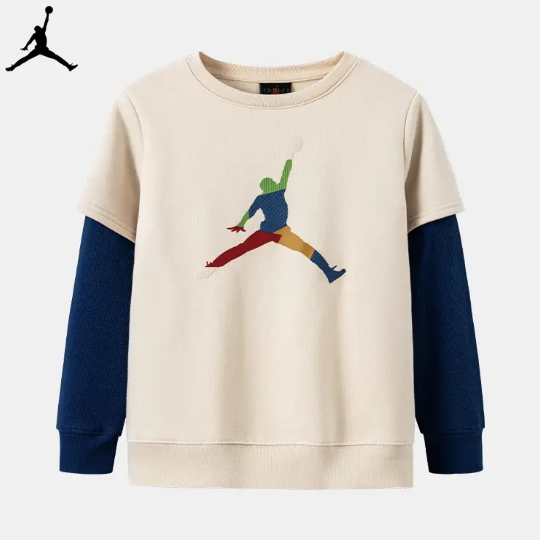 JORDAN乔丹冬AJ新款男儿童加绒多彩LOGO拼接长袖卫衣JD224205812