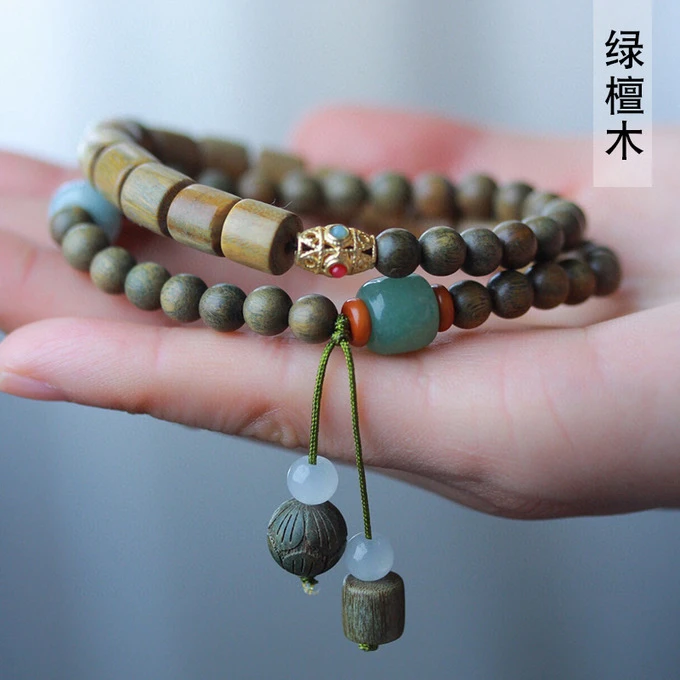 绿檀木DIY苍翠欲滴款手链 0.6*49颗搭配桶珠