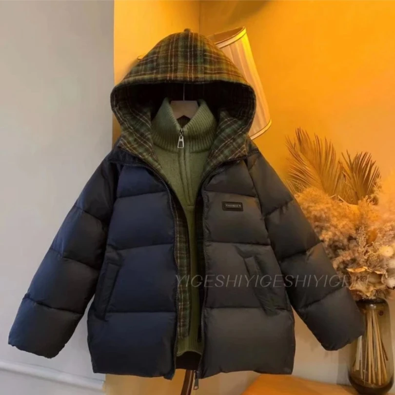CF男童假两件棉服韩版加厚中大童连帽棉服外套洋气保暖